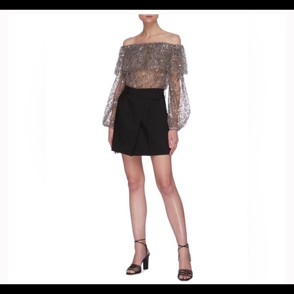 SELF-PORTRAIT LEAF SEQUIN 0FF-SHOULDER TOP